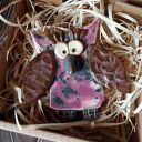 Kolorowa sowa - ceramiczna zawieszka handmade
