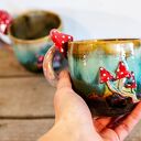 Handmade duży kubek z muchomorkiem - turkusowe poszycie, ok. 460 ml