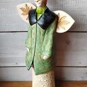 Aniołek ceramiczny z płaszczyku z rudymi różkami - ręcznie robiona dekoracja do domu