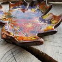 Ceramiczny talerzyk liść klonu (C276) - ręcznie robiona podstawka na biżuterię i tealight