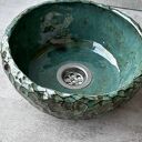 Umywalka ceramiczna Rybia Łuska z turkusową glazurą - rękodzieło do małej łazienki