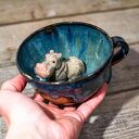 Ceramiczna filiżanka Hipopotam "Nocna Tundra", rękodzieło - ok. 320 ml na prezent
