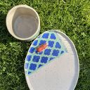 Zestaw Corgi: kubek i owalny talerzyk ceramiczny