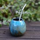 Małe ceramiczne naczynie do yerba mate / Matero ceramiczne handmade / 220 ml / zielonkawe