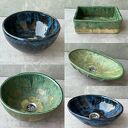 Szałwiowa umywalka ceramiczna handmade do łazienki w rustykalnym stylu