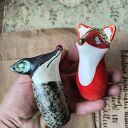 Borsuk i lis - figurki ceramiczne handmade, ok. 6,5 cm
