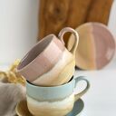 Zestaw dla dwojga - 2 duże filiżanki - różowe i niebieskie migdały