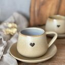 Filiżanka ze spodkiem 250 ml w stylu boho - Pustynny piach z sercem (handmade)
