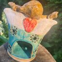Anioł ceramiczny - lampion w turkusie 14 cm, ręcznie wykonany przez Wolna Chwila