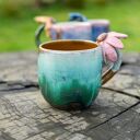 Ceramiczny kubek z kwiatkiem - Zielone poszycie - Rękodzieło - ok 450 ml