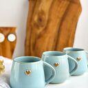 Kubek Beczułka ręcznie robiony 320 ml - Niebieski z sercem