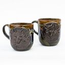 Duży kubek ceramiczny z wilkiem Bieszczady 450 ml - brąz mat