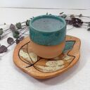 Czarka do espresso ceramiczna z podstawką - liść (ręcznie malowana)