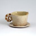 Ceramiczna filiżanka-kubek z kotem - blado-różowa 220 ml (z talerzykiem)