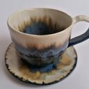 Komplet "Głębia Oceanu New" - filiżanka z talerzykiem handmade z gliny szamotowej