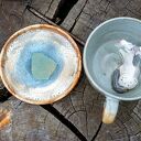 Ręcznie robiona filiżanka z koniem Azul Horse - 320 ml z talerzykiem