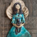 Anioł ceramiczny z kotkiem