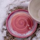 Filiżanka z kotem Różowa chmurka - ręcznie robiona kamionka 300-350 ml z talerzykiem