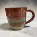 Ceramiczny kubek 290 ml toczony ręcznie w odcieniach niebieskiego i miedzianego