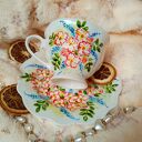 Kwiatowy komplet ręcznie malowany 200 ml - porcelana w kwiatach