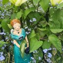 Anioł ceramiczny z torbą - turkusowa figurka handmade 26 cm