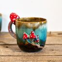 Handmade Duży Kubek z muchomorkiem | Turkusowe poszycie | ok 460ml | (III) n p