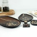 Ceramiczny komplet do serwowania sushi, dań i przekąsek - 3 misy z motywem liści + stojaki