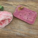 Piękna mydelniczka z kotem ceramiczna malinowa - z figurką KOTKA ręcznie robiona