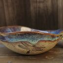 Ceramiczna miseczka kamionkowa z ważkami i paprociami (c868)