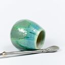 Małe naczynie do yerba mate matero ceramiczne handmade / niebiesko zielone/ 250