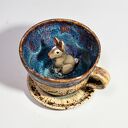 Handcrafted Dog Teacup - Violet Opal Ceramic Cup with Dachshund Inside