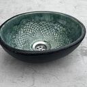 Ręcznie robiona umywalka ceramiczna - zielona misa nablatowa z fakturą koronki