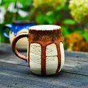 Jesienny kubek z liściem - duzy - miedziany 420 ml - handmade