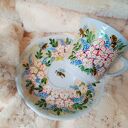 Komplet ręcznie malowany Kwiaty Ogród i Pszczoły - porcelanowa filiżanka 250 ml 