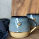 Kubek Beczułka ręcznie robiony 320 ml - jeansowy z sercem