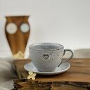 Filiżanka ze spodkiem boho 180 ml - cappuccino z sercem