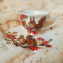 Komplet filiżanka z talerzykiem Wiewiórki - ręcznie malowana porcelana