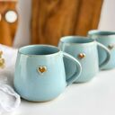 Kubek Beczułka ręcznie robiony 320 ml - Niebieski z sercem