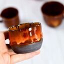 Zestaw kawowy espresso - 2 kubki plus czarka ogniste (ceramika handmade)
