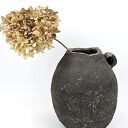 Wazon ceramiczny handmade w kolorze czekolady z listkami z postarzanej miedzi