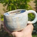 Kubek ceramiczny handmade z gliny 250 ml „wdzięczność” - błękit i beż