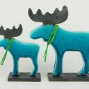 Łoś świąteczny - para ceramicznych figurek turkusowo-złotych 13 i 18 cm