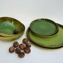 Zestaw ceramiczny dla dwojga - ręcznie szkliwiony talerz, miseczka i talerzyk