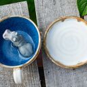 Ceramiczna filiżanka 300 ml z figurką hipopotama - beżowy blues
