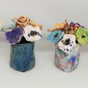 PIĘKNY WYJĄTKOWY KOMPLET KWIATY CERAMICZNE 6szt I WAZONIK HANDMADE