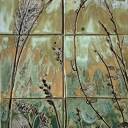 Ręcznie robiony zestaw kafli z roślinnymi odciskami - panel ścienny 41x28 cm