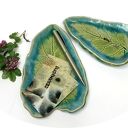 Ceramiczne mydelniczki/spodeczki "Turkusowe liście"