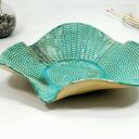 Duża misa dekoracyjna turkusowa muszla z ceramiki handmade