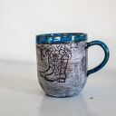 Kubek ceramiczny sgraffito Cowgirl Blue 420 ml z koniem - rękodzieło
