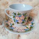 Komplet ręcznie malowany Kwiaty Ogród i Pszczoły - porcelanowa filiżanka 250 ml 